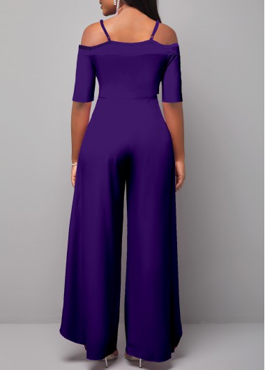 Purple jumpsuits & rompers,Plain Color jumpsuits & rompers,ROTITA Purple Ankle Length Wide Leg Jumpsuit