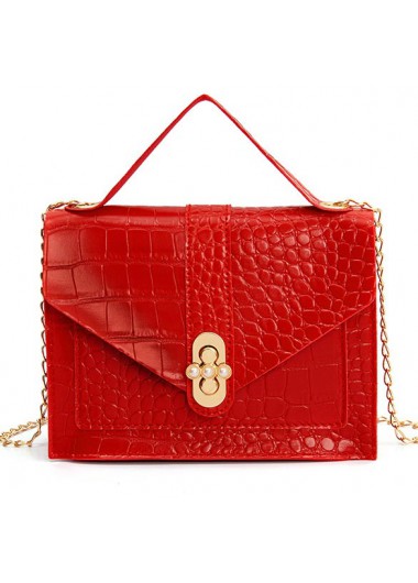 Red accessories,Plain Color accessories,Red Chains Design Turnlock Shoulder Bag