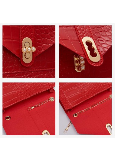 Red accessories,Plain Color accessories,Red Chains Design Turnlock Shoulder Bag