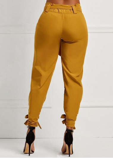 Ginger bottoms,Plain Color bottoms,ROTITA Bowknot Ginger Elastic Waist Mid Waisted Pants