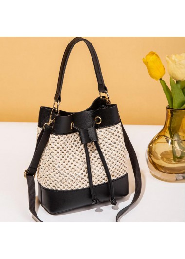 Black accessories,Contrast Color accessories,Black Drawstring Detail Contrast Shoulder Bag