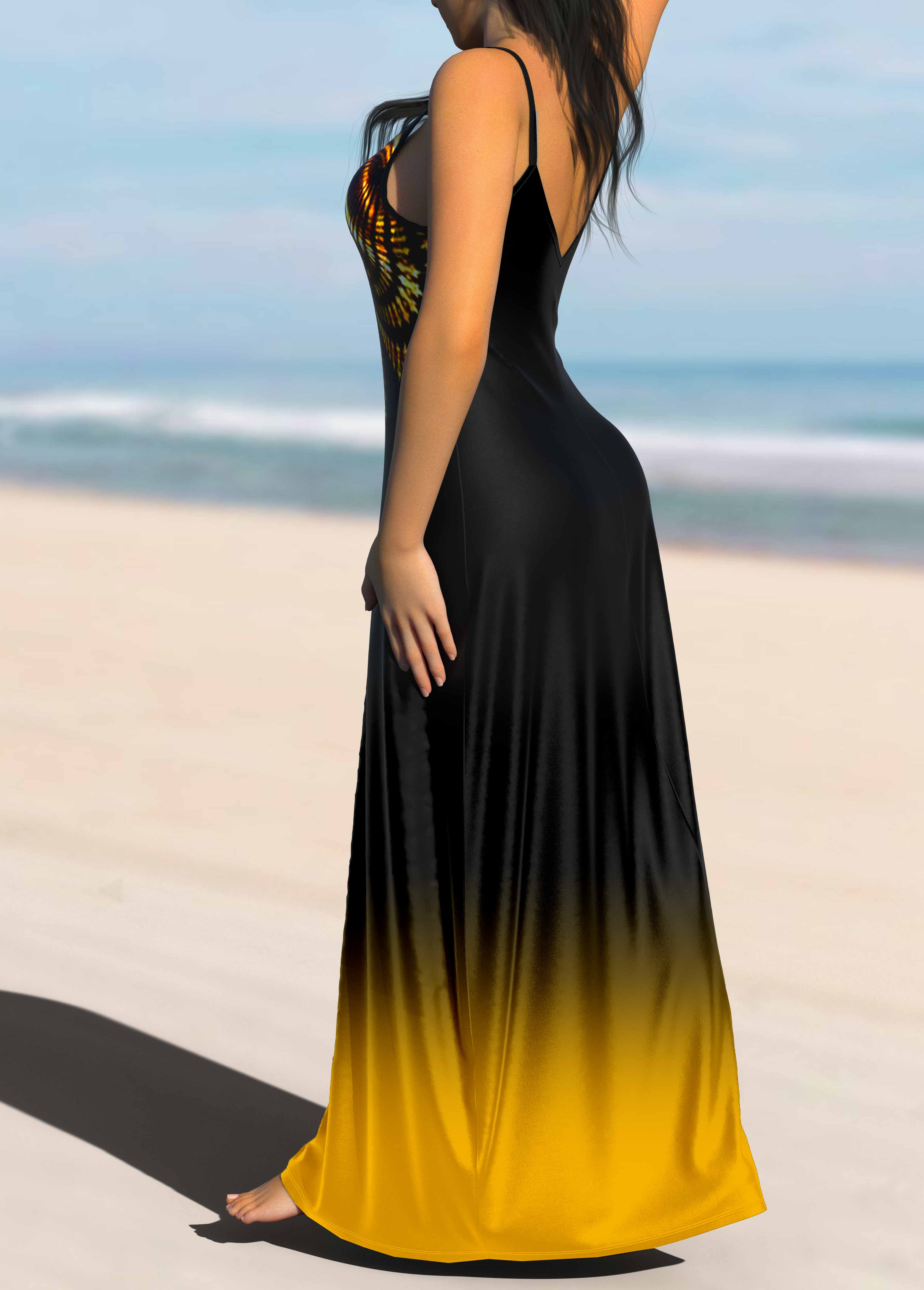 Yellow dresses,Ombre dresses,Vacation dresses,Vacation dresses,ROTITA Ombre Yellow Spaghetti Strap Maxi Dress