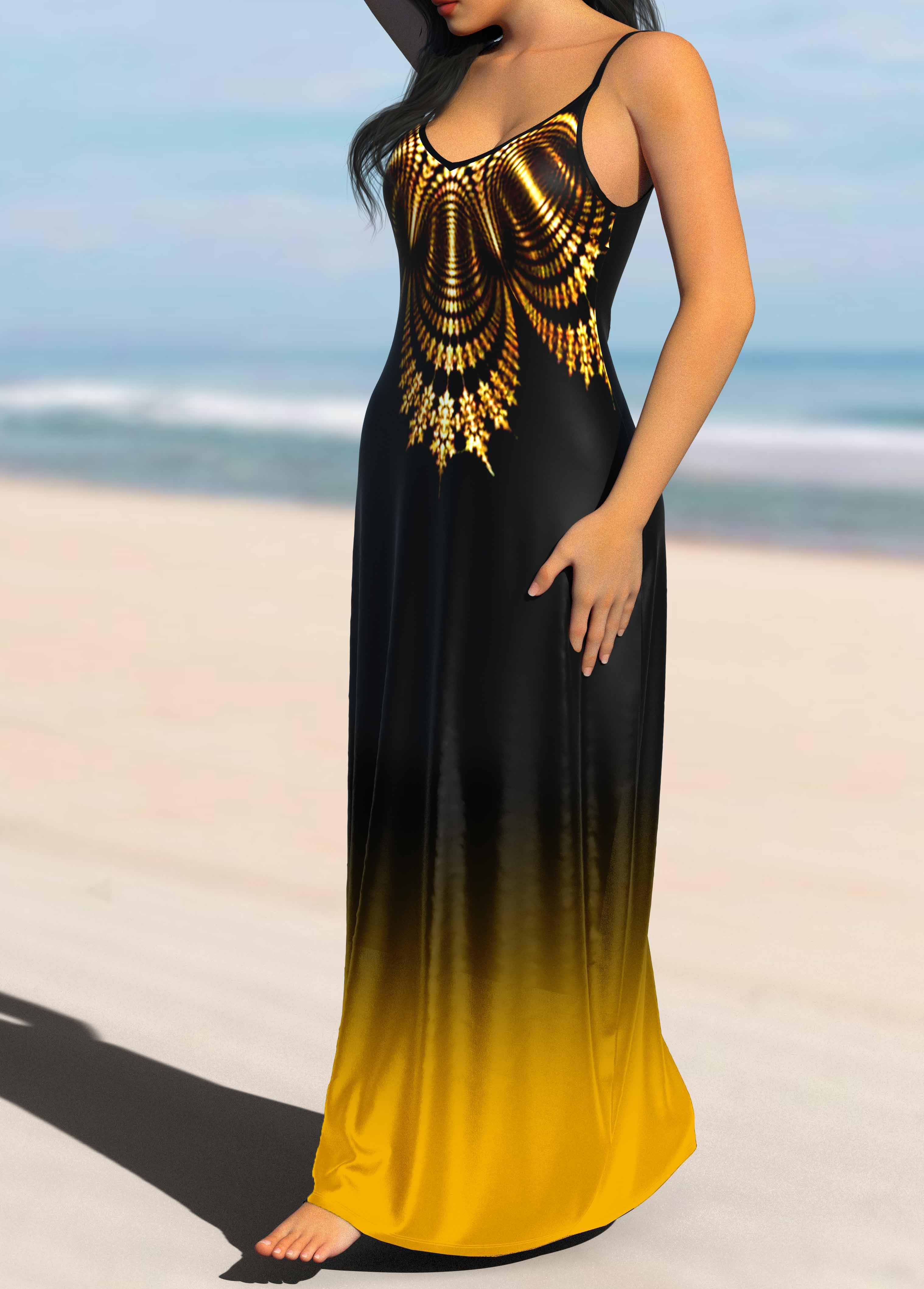 Yellow dresses,Ombre dresses,Vacation dresses,Vacation dresses,ROTITA Ombre Yellow Spaghetti Strap Maxi Dress