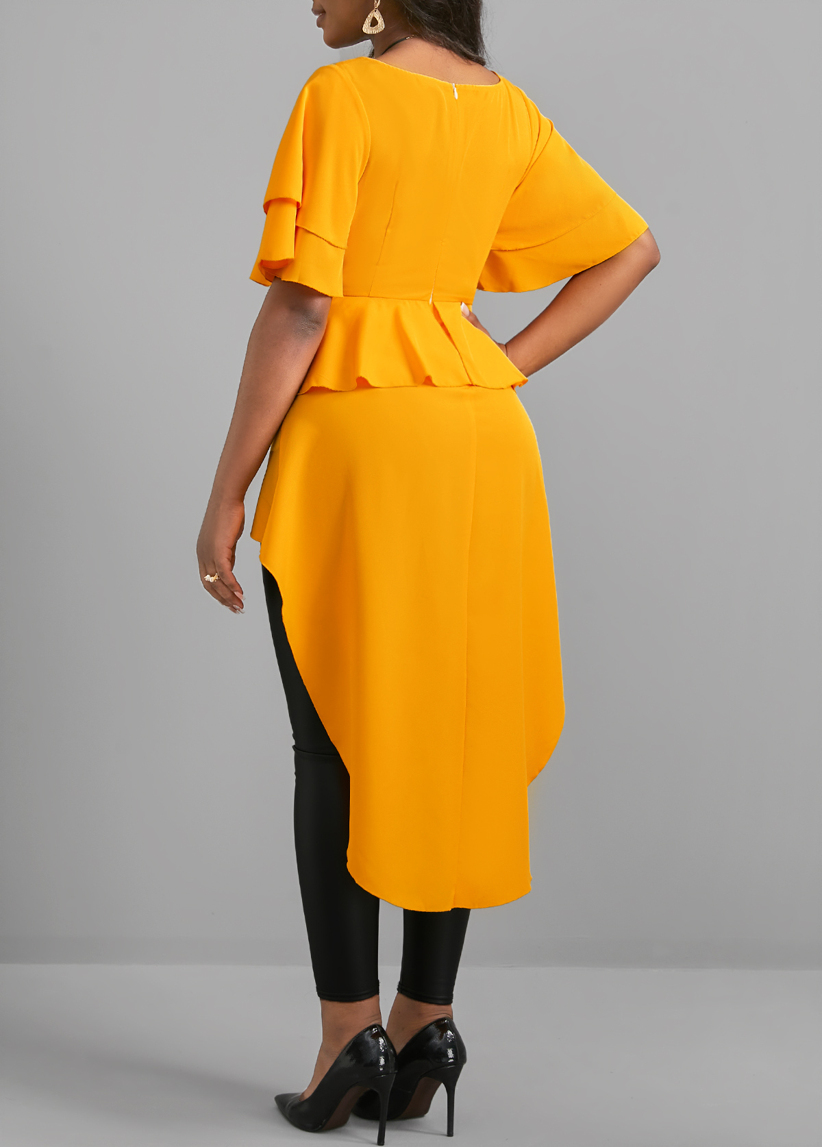 Ginger tops,Plain Color tops,ROTITA Ginger V Neck Dip Hem Short Sleeve Belted Blouse