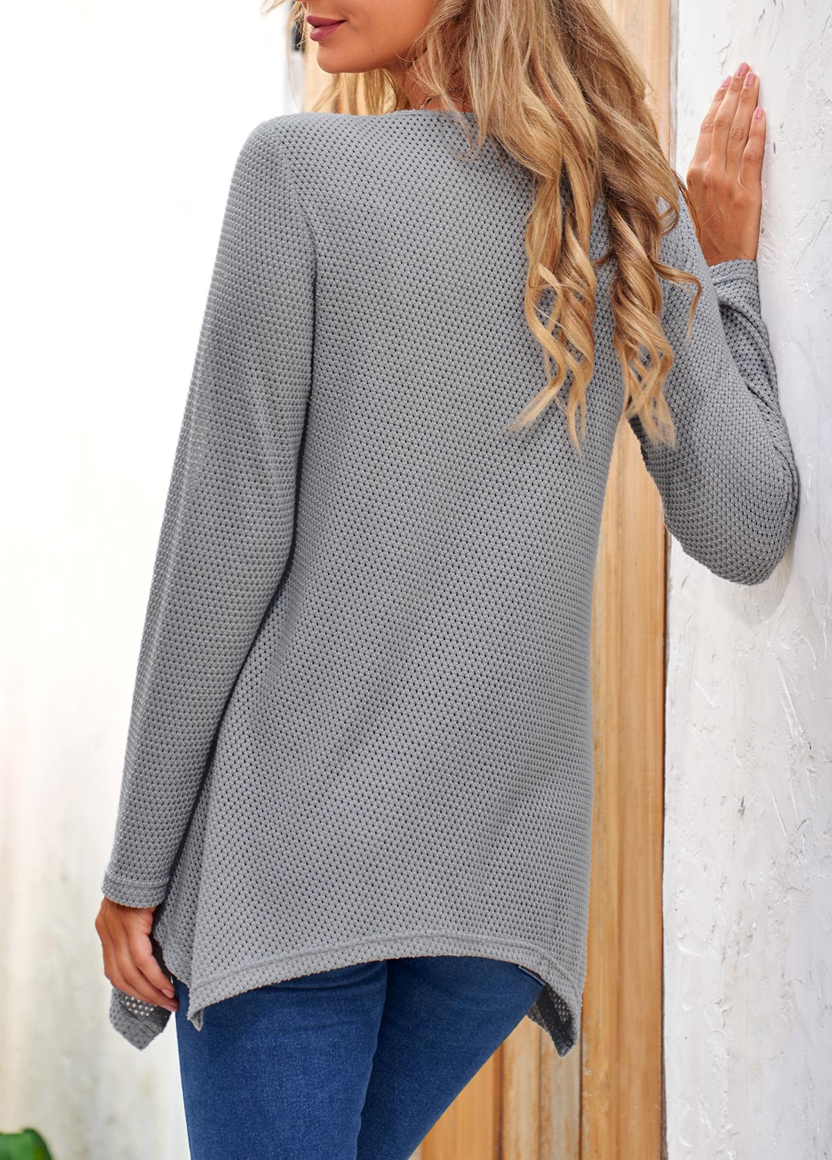 Grey plus size,Plain Color plus size,ROTITA Plus Size Grey Cowl Neck Long Sleeve Sweatshirt