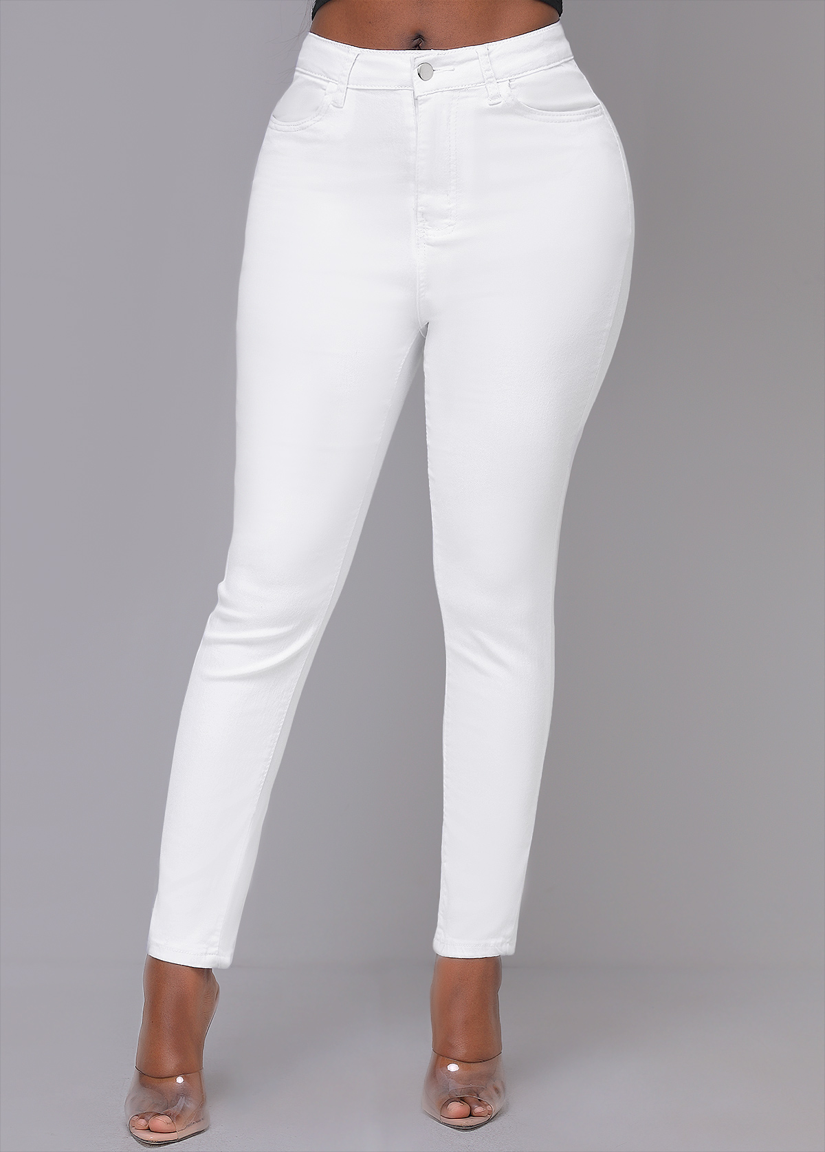 Pantalon skinny blanc à taille haute et braguette zippée