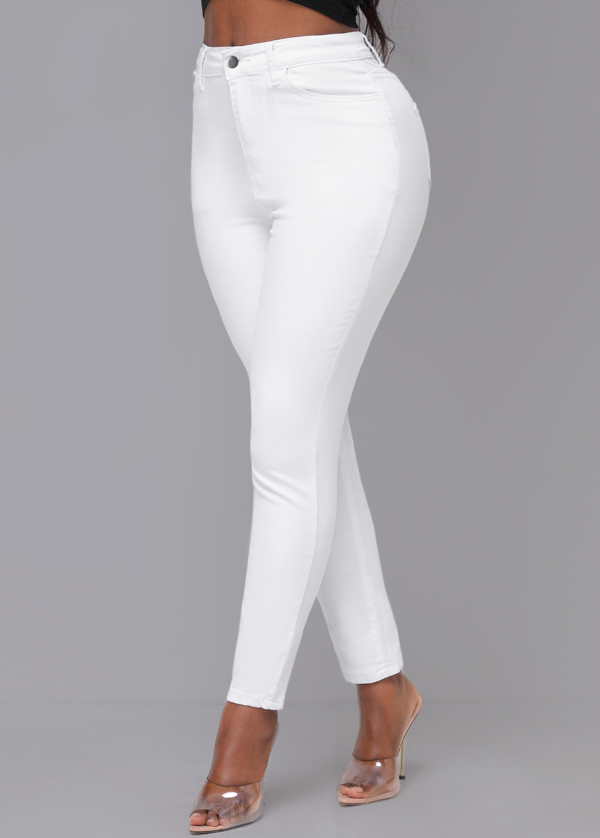 White bottoms,Plain Color bottoms,High Waisted White Skinny Zipper Fly Pants