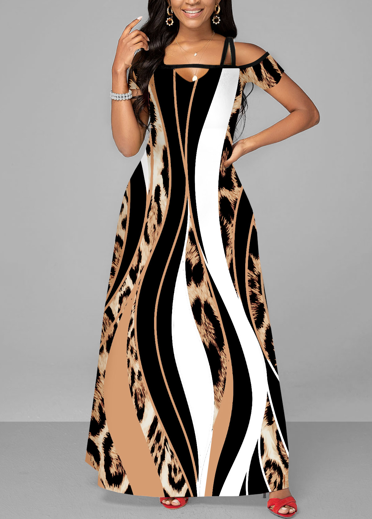Multi Color dresses,Striped dresses,ROTITA Pocket Sleeveless Multi Color Leopard Maxi Dress