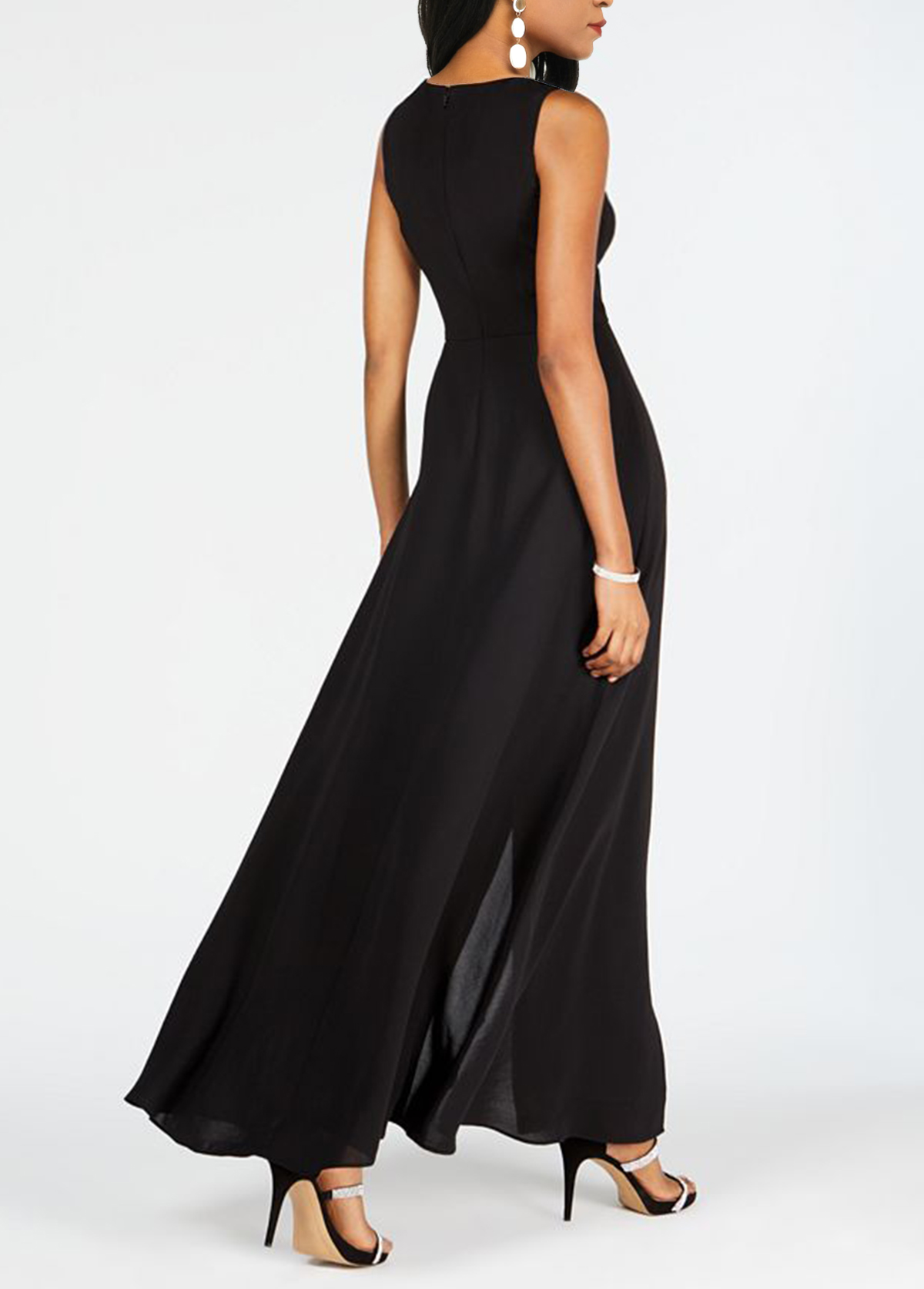 Black plus size,White plus size,Plain Color plus size,ROTITA Plus Size Patchwork Black Round Neck Sleeveless Jumpsuit
