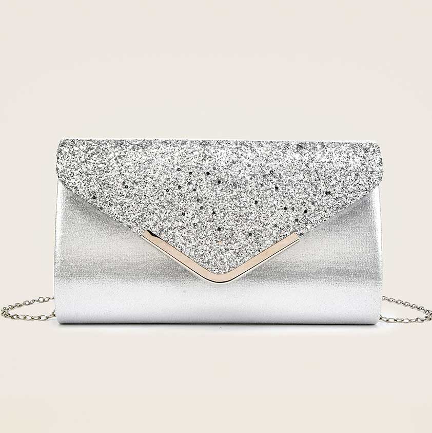 Silver Sequin Magnetic Design Evening Bag