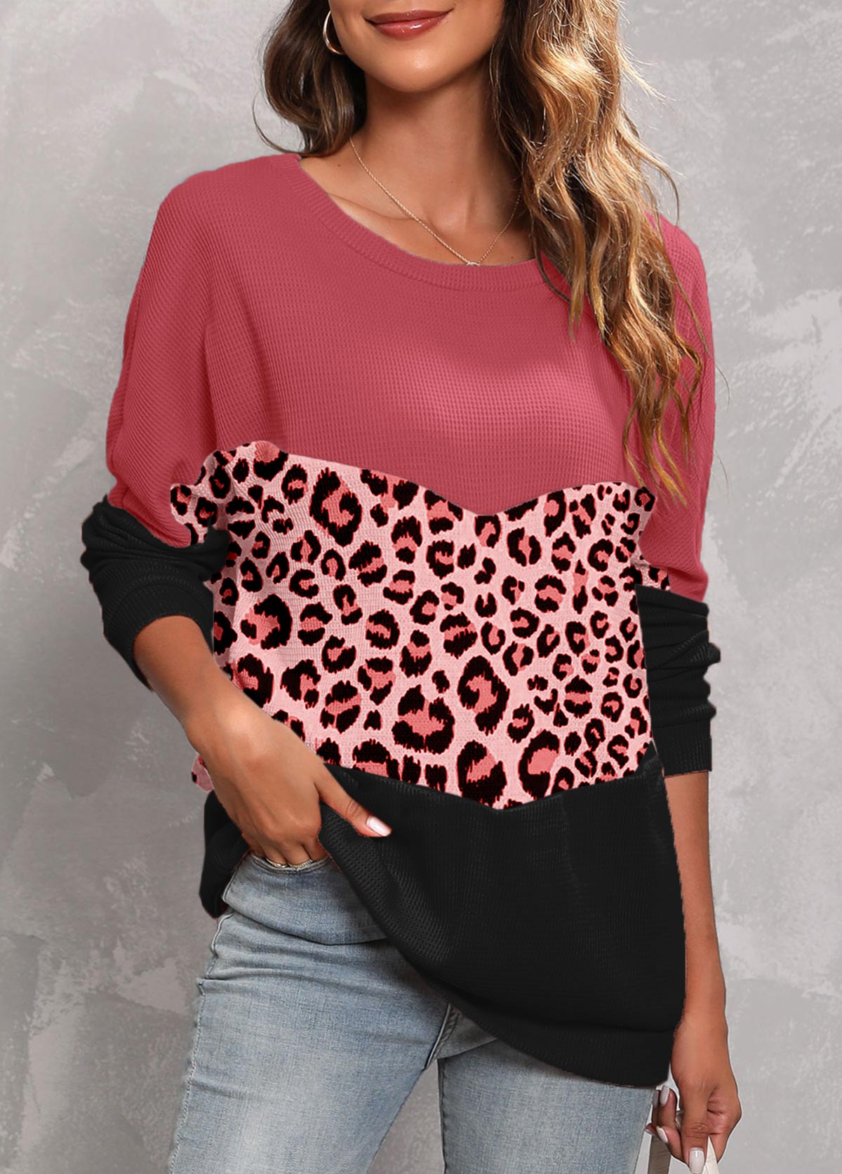 Rotita Leopard Dusty Pink Rundhals-Sweatshirt