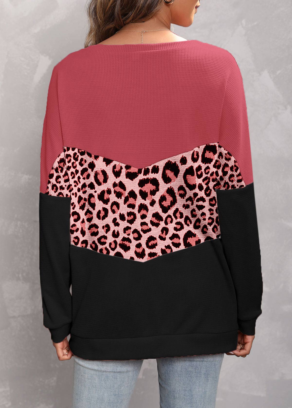 Dusty Pink tops,Leopard tops,ROTITA Leopard Dusty Pink Round Neck Sweatshirt
