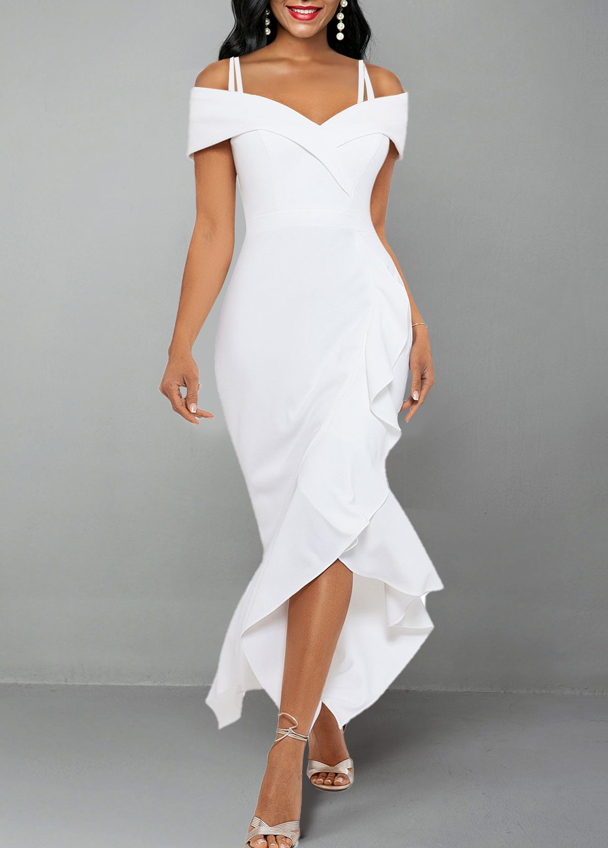 ROTITA White Strappy Cold Shoulder Short Sleeve Dress
