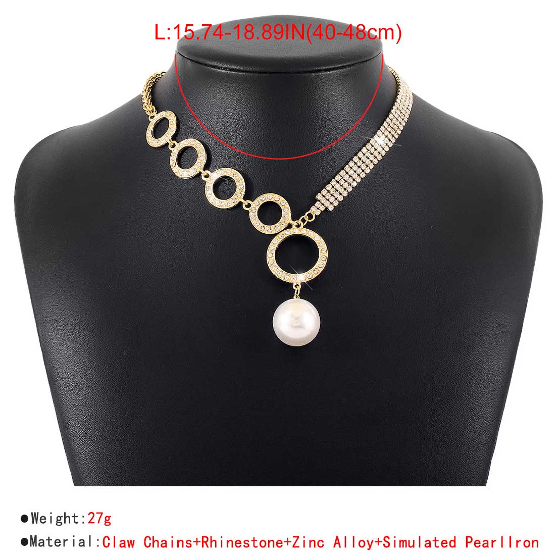 Gold jewelry,Other jewelry,Gold Pearl Rhinestone Circular Shape Necklace