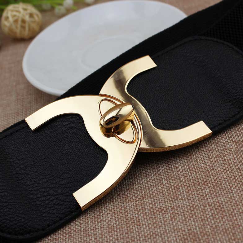 Black accessories,Black Wide Elastic Design Faux Leather Belt