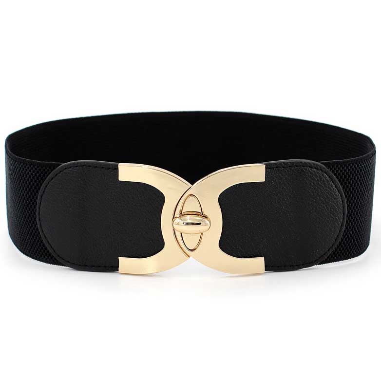 Black accessories,Black Wide Elastic Design Faux Leather Belt