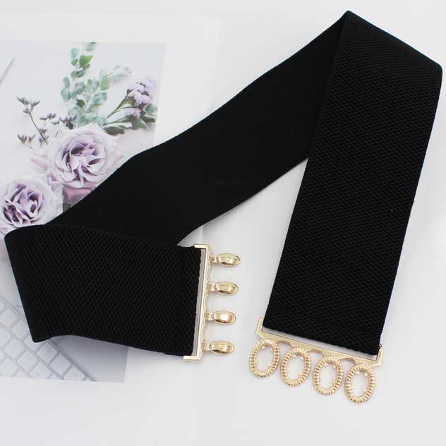 Black accessories,Black Wide Elastic Design Metal Detail Belt