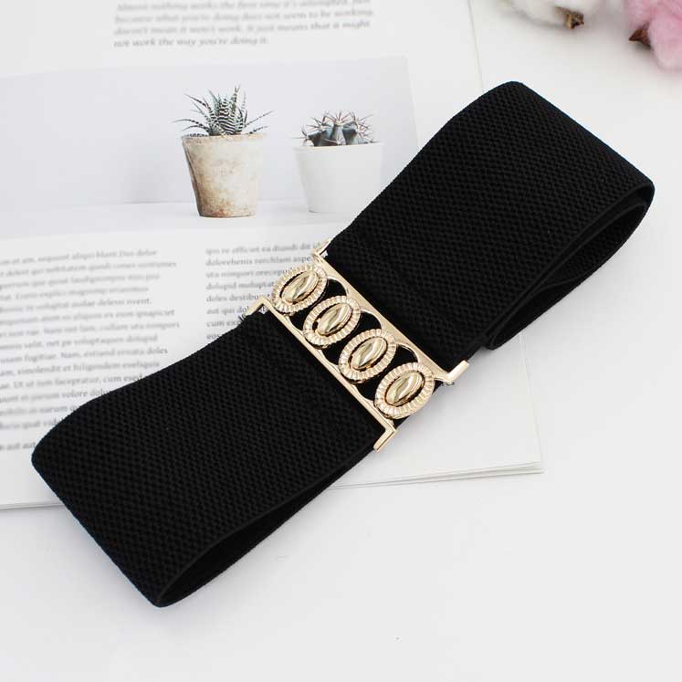 Black accessories,Black Wide Elastic Design Metal Detail Belt