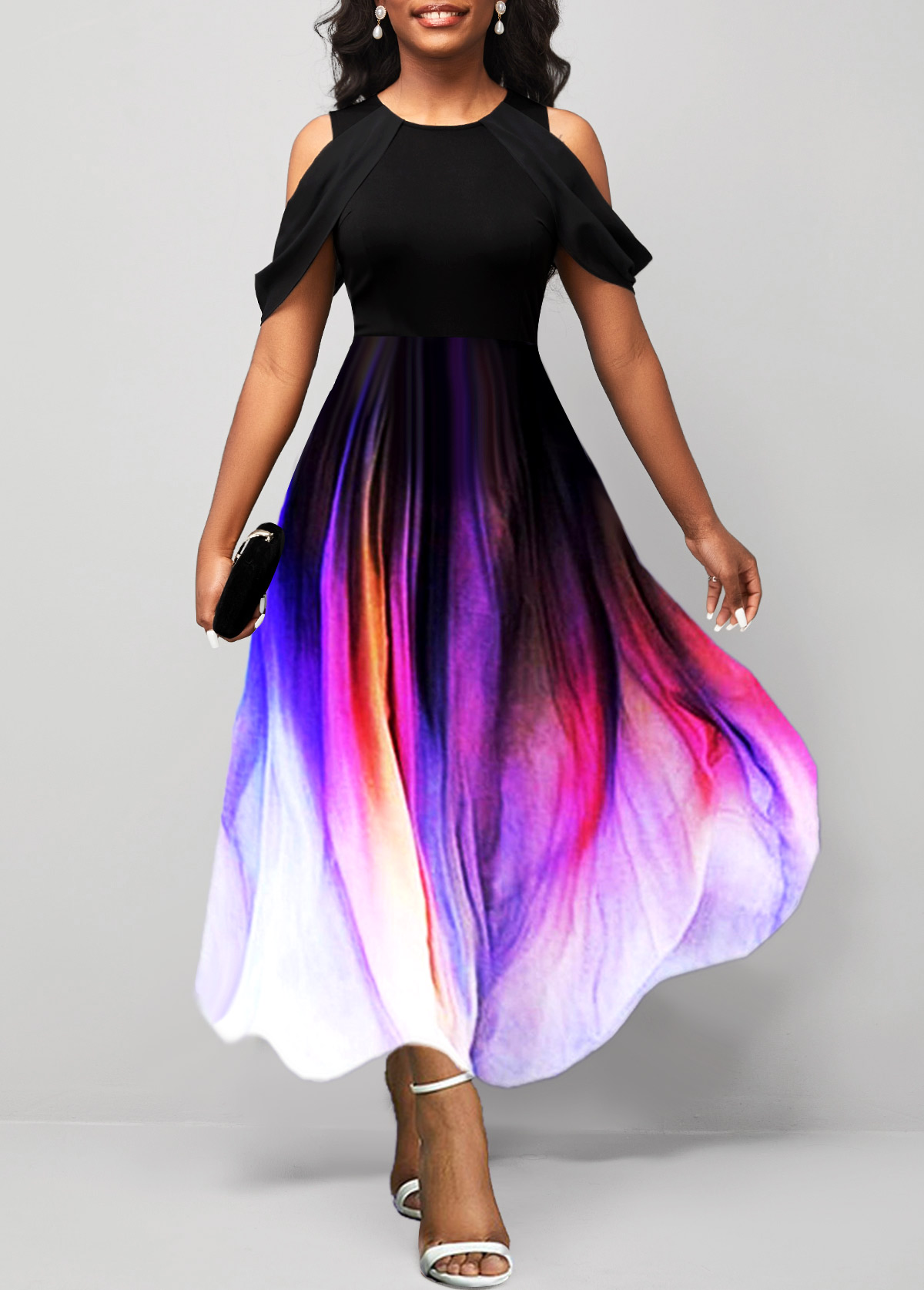 Black dresses,Ombre dresses,ROTITA Cold Shoulder Short Sleeve Black Dress