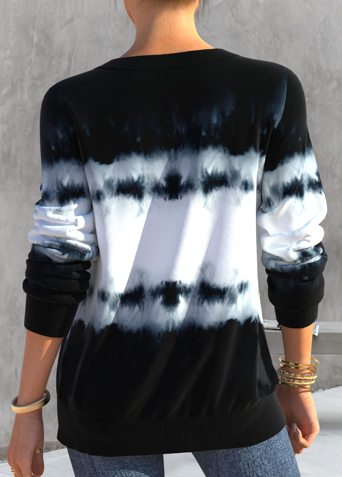 Black plus size,Tie Dye plus size,ROTITA Plus Size Black Tie Dye Print Sweatshirt