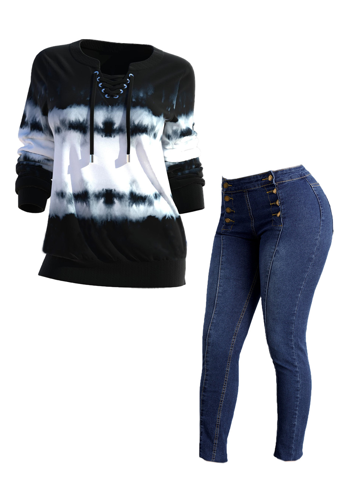 Black plus size,Tie Dye plus size,ROTITA Plus Size Black Tie Dye Print Sweatshirt