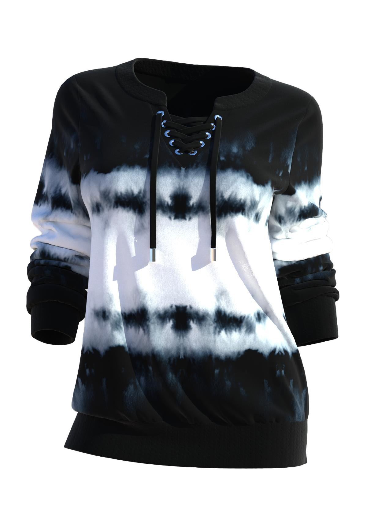 Black plus size,Tie Dye plus size,ROTITA Plus Size Black Tie Dye Print Sweatshirt