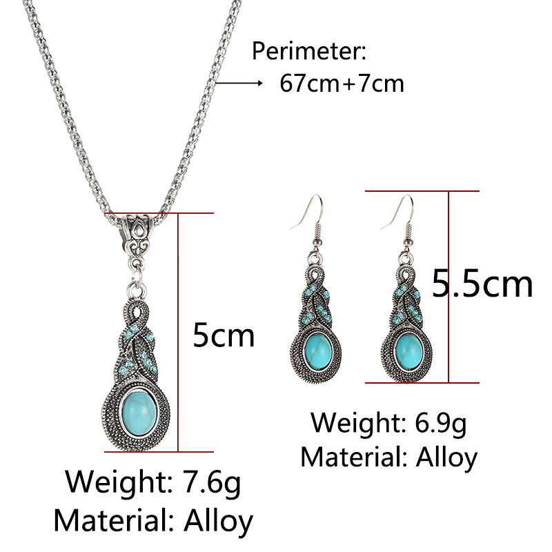 Turquoise jewelry,Tribal Design Metal Detail Turquoise Earrings and Necklace