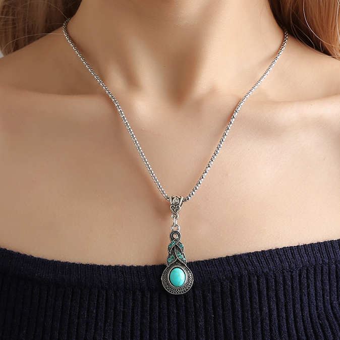 Turquoise jewelry,Tribal Design Metal Detail Turquoise Earrings and Necklace
