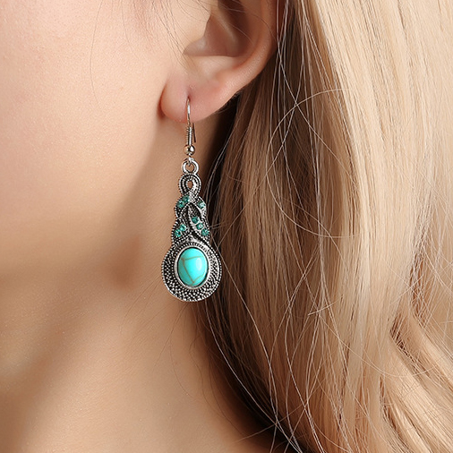 Turquoise jewelry,Tribal Design Metal Detail Turquoise Earrings and Necklace