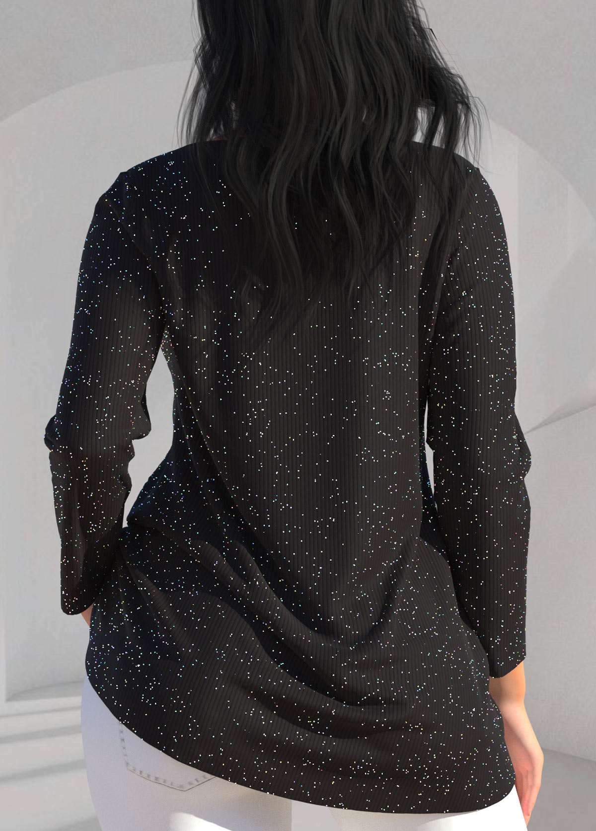 Black tops,Plain Color tops,ROTITA Black Long Sleeve Cross Strap T Shirt