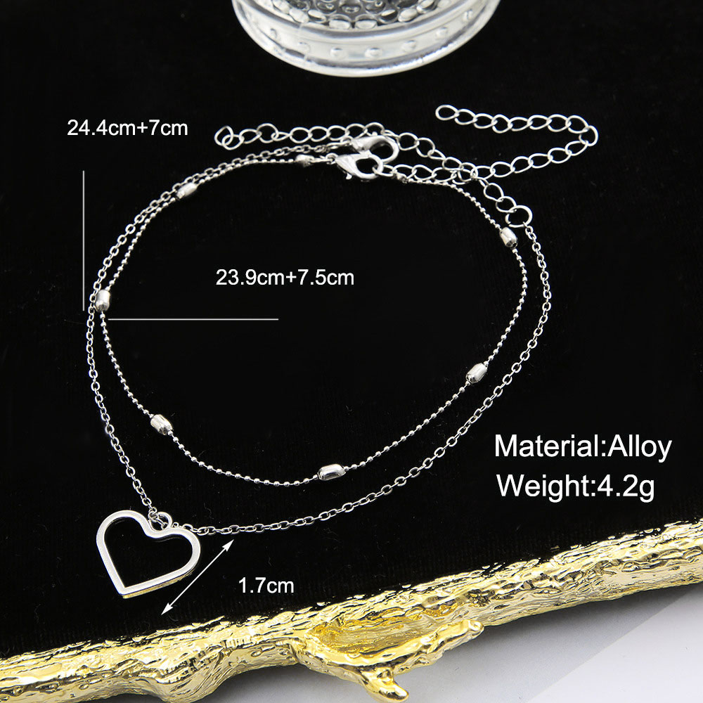 Silvery White jewelry,Silvery White Heart Detail Anklet Set