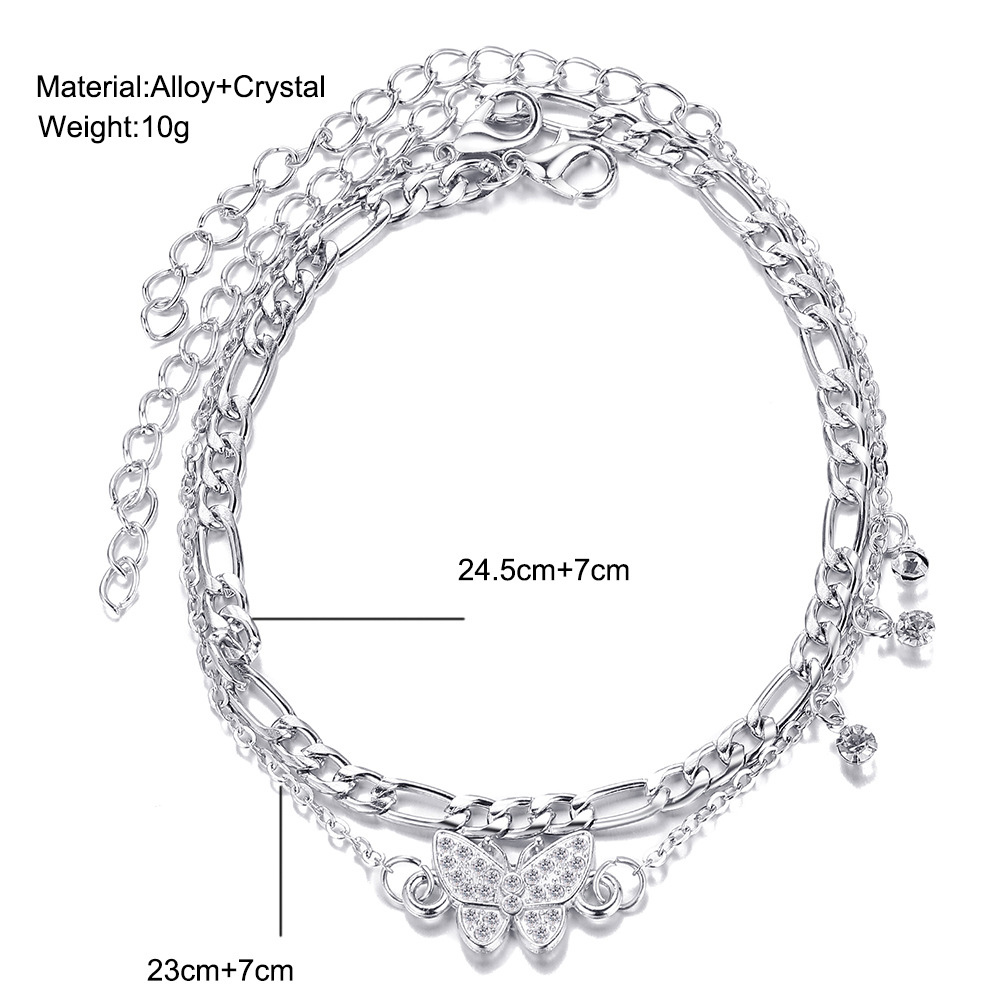 Silvery White jewelry,Silvery White Rhinestone Butterfly Anklet Set