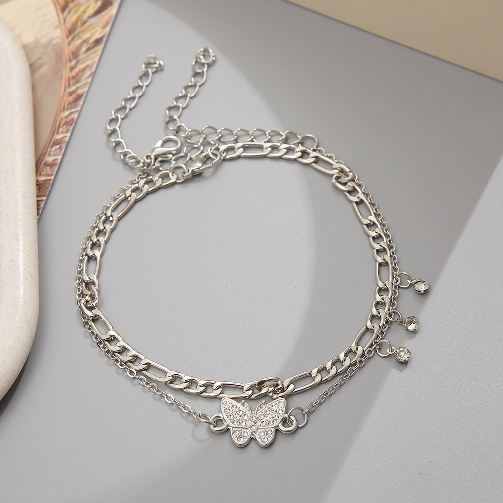 Silvery White jewelry,Silvery White Rhinestone Butterfly Anklet Set