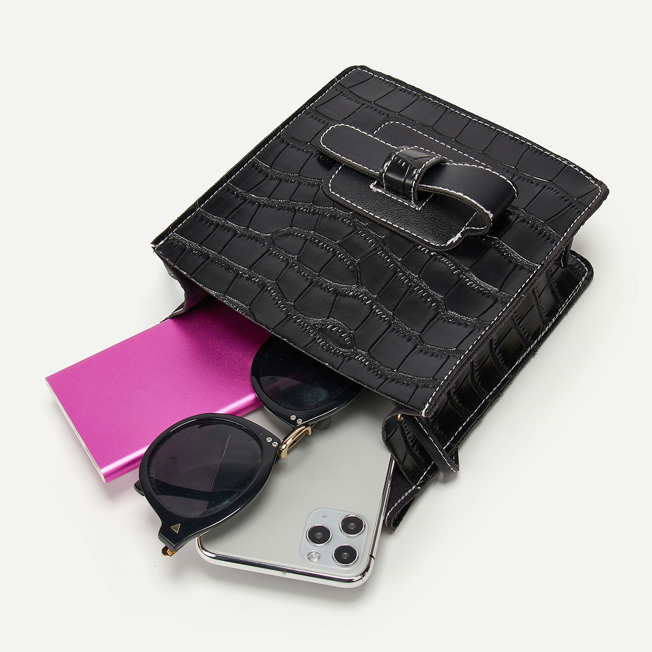 Black accessories,Plain Color accessories,PU Black Contrast Stitch Change Purse