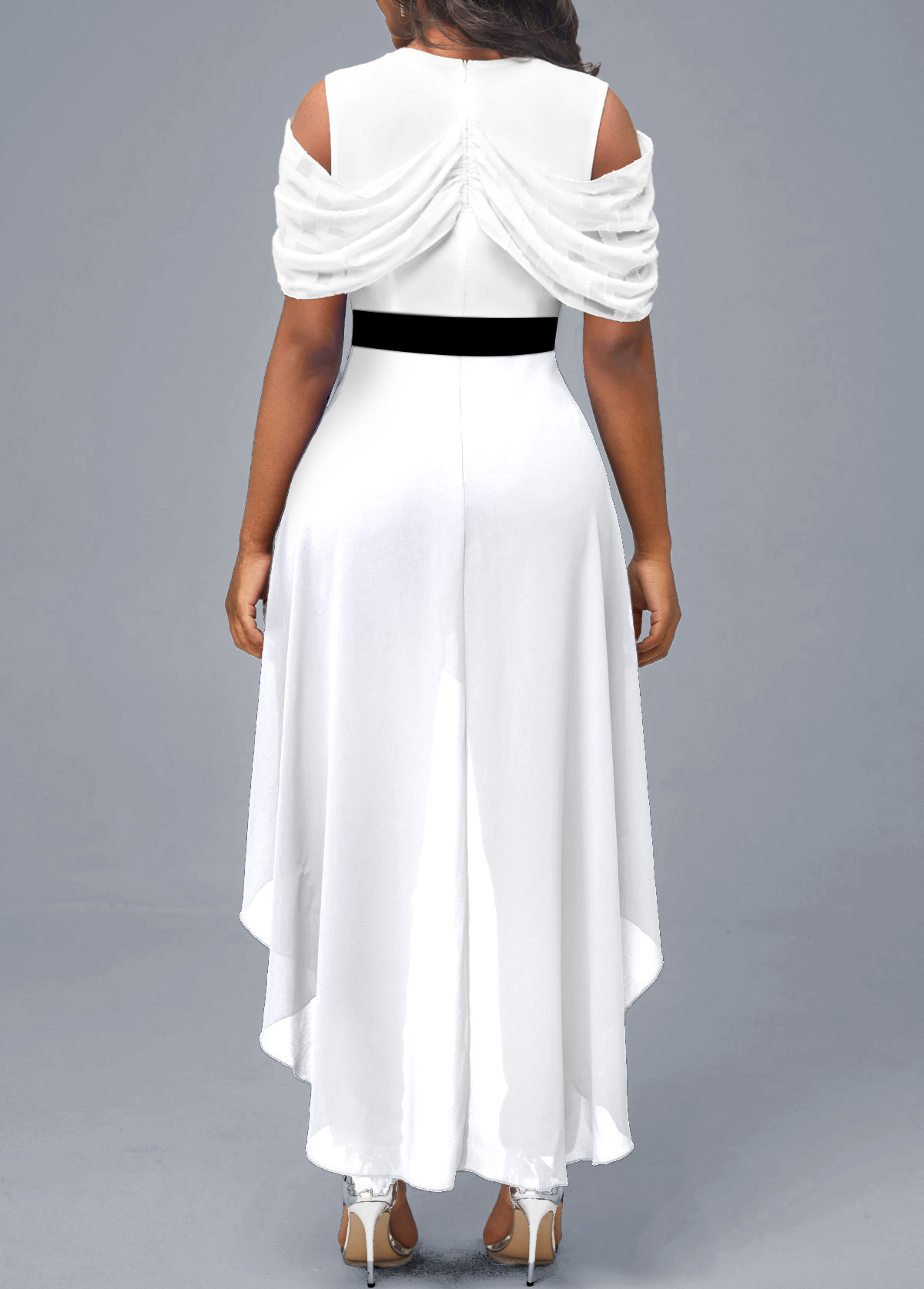 White jumpsuits & rompers,Plain Color jumpsuits & rompers,ROTITA Cold Shoulder V Neck White Jumpsuit