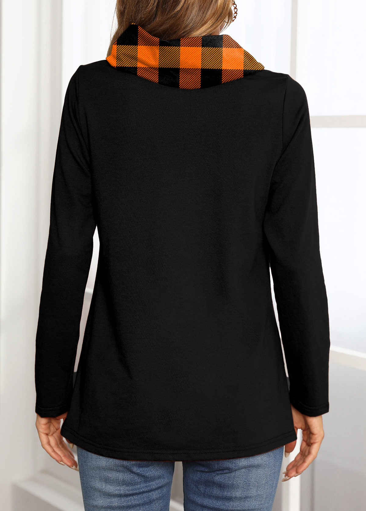Black plus size,Geometric plus size,ROTITA Plus Size Black Geometric Print Cowl Neck Sweatshirt