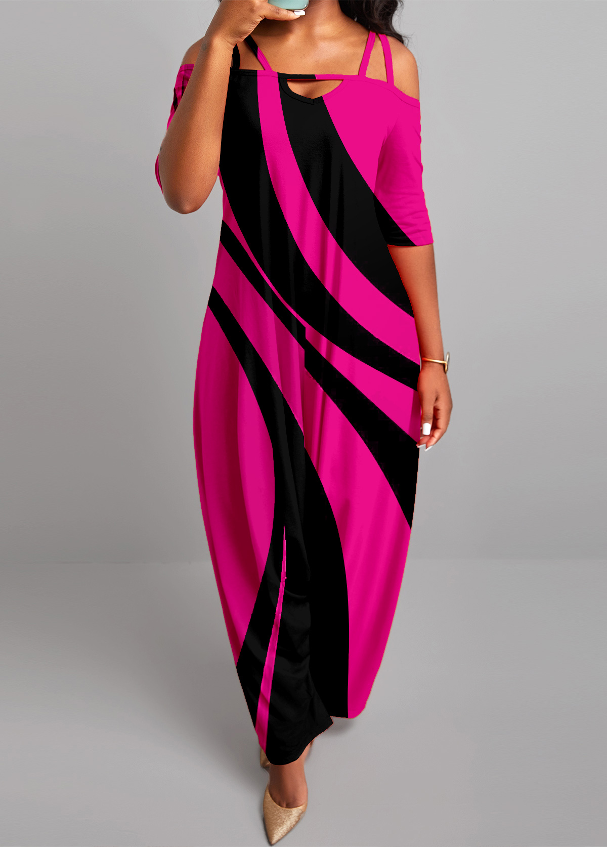 ROTITA Striped Hot Pink Wide Leg Jumpsuit
