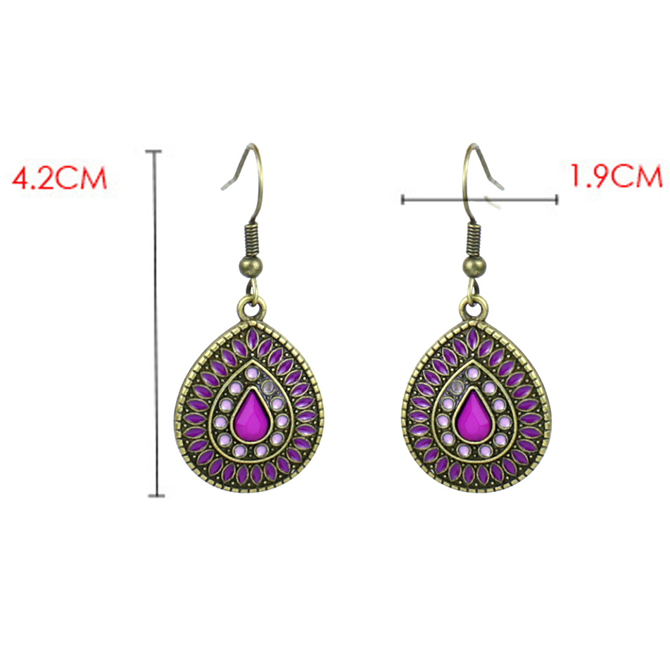 Purple jewelry,Teardrop Retro Metal Detail Purple Earrings