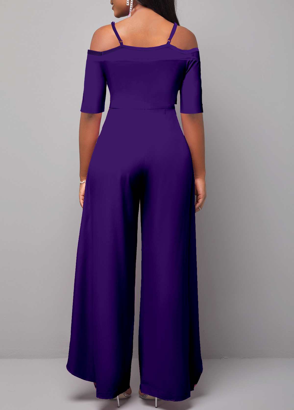 Purple jumpsuits & rompers,Plain Color jumpsuits & rompers,ROTITA Purple Ankle Length Wide Leg Jumpsuit