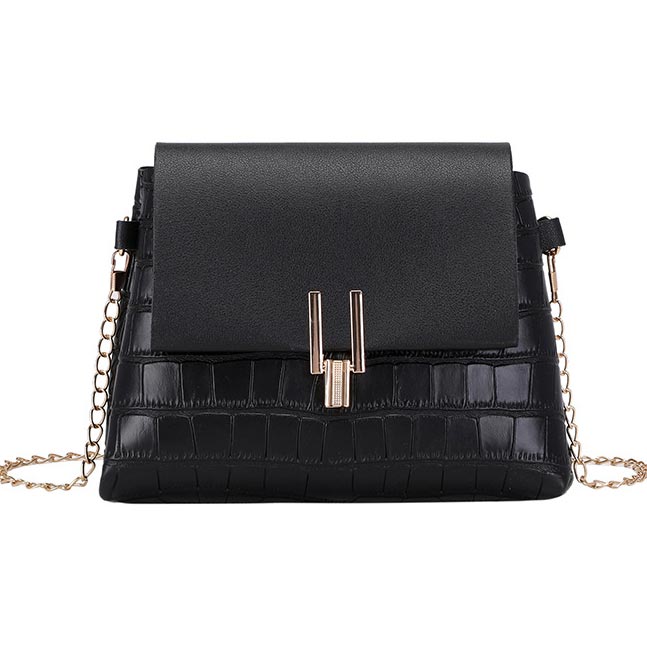 Black Chains Design Pushlock Shoulder Bag