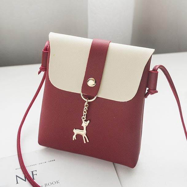 Contrast Color Wine Red Magnetic Shoulder Bag