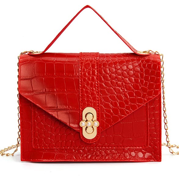 Red accessories,Plain Color accessories,Red Chains Design Turnlock Shoulder Bag