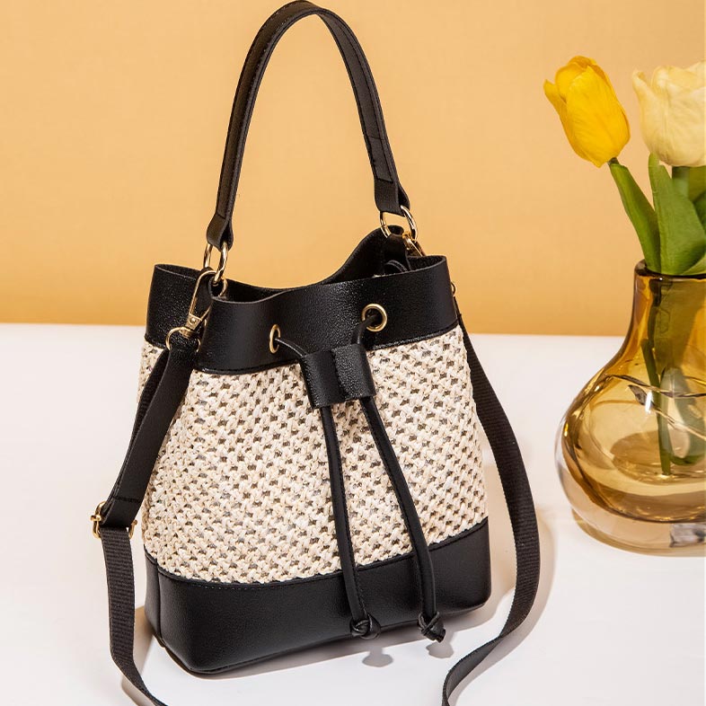 Black Drawstring Detail Contrast Shoulder Bag
