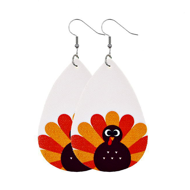 1 Pair Teardrop White Faux Leather Earrings