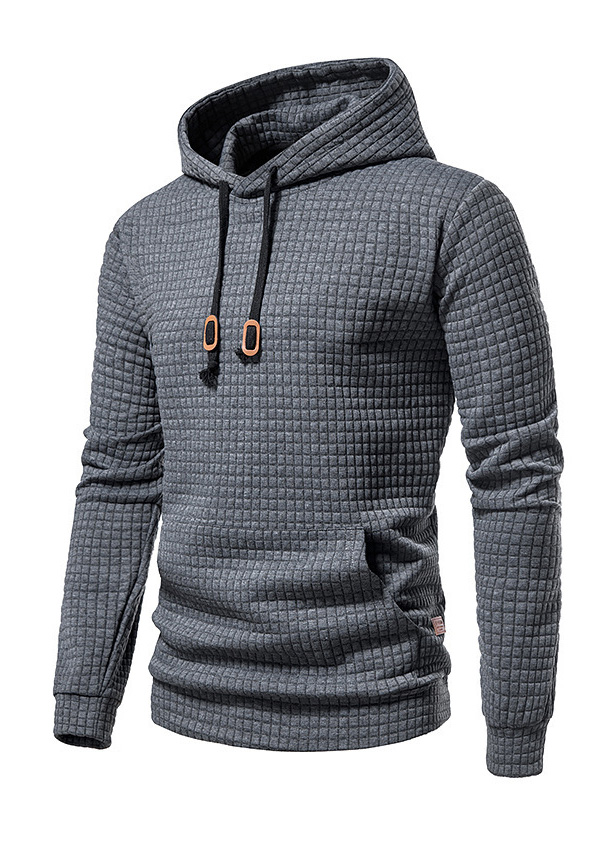 Dark Grey men clothing,Plain Color men clothing,Pocket Dark Grey Long Sleeve Hoodie