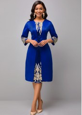 Blue dresses,Contrast Color dresses,ROTITA Lace Patchwork Round Neck Long Sleeve Dress