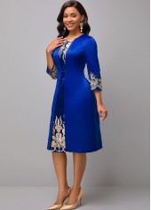 Blue dresses,Contrast Color dresses,ROTITA Lace Patchwork Round Neck Long Sleeve Dress