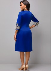 Blue dresses,Contrast Color dresses,ROTITA Lace Patchwork Round Neck Long Sleeve Dress