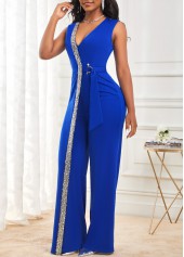 Royal Blue jumpsuits & rompers,Plain Color jumpsuits & rompers,ROTITA Sequin Sapphire Blue Straight Leg Jumpsuit