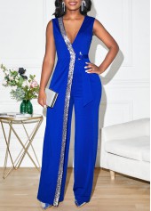 Royal Blue jumpsuits & rompers,Plain Color jumpsuits & rompers,ROTITA Sequin Sapphire Blue Straight Leg Jumpsuit